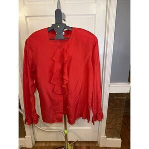 Rafaella brand red, Vintage100% silk blouse or top, marked as size 8.